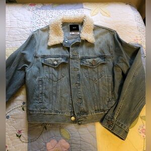 BDG light wash denim jacket with Sherpa collar